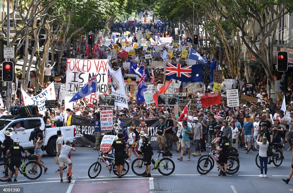 Protestors are seen participating in a 'The Worldwide Rally for Freedom