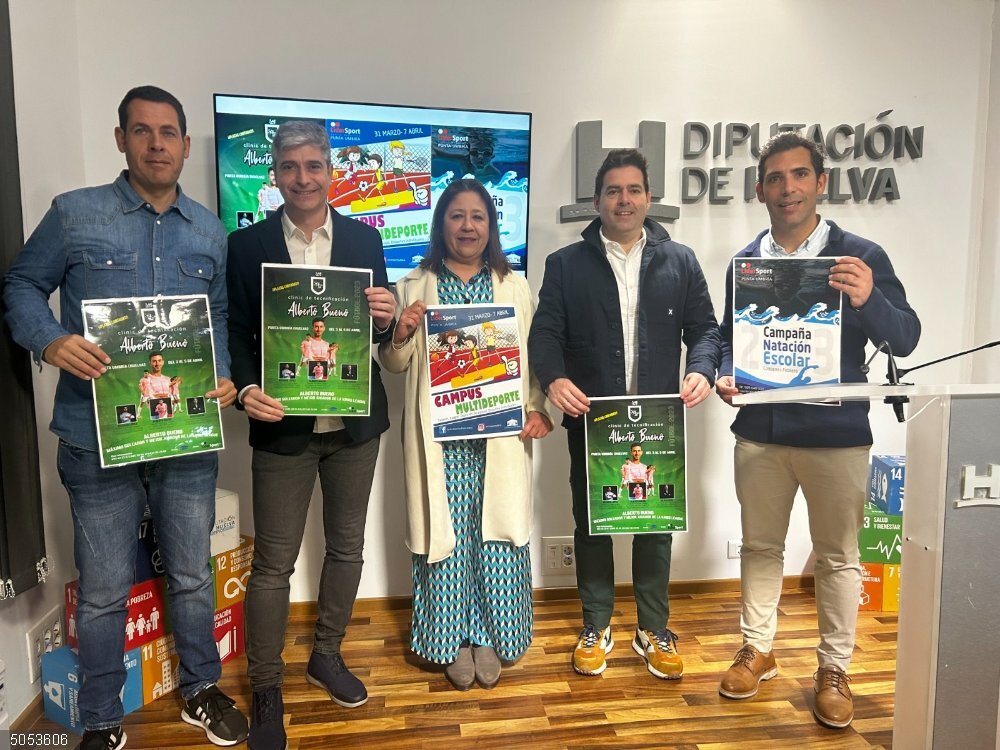 Huelva.- Jugadores profesionales de fútbol participarán en el Campus 'Alberto Bueno' esta Semana Santa en Punta Umbría Presentación en la Diputación del Campus 'Alberto Bueno' de Punta Umbría (Huelva).