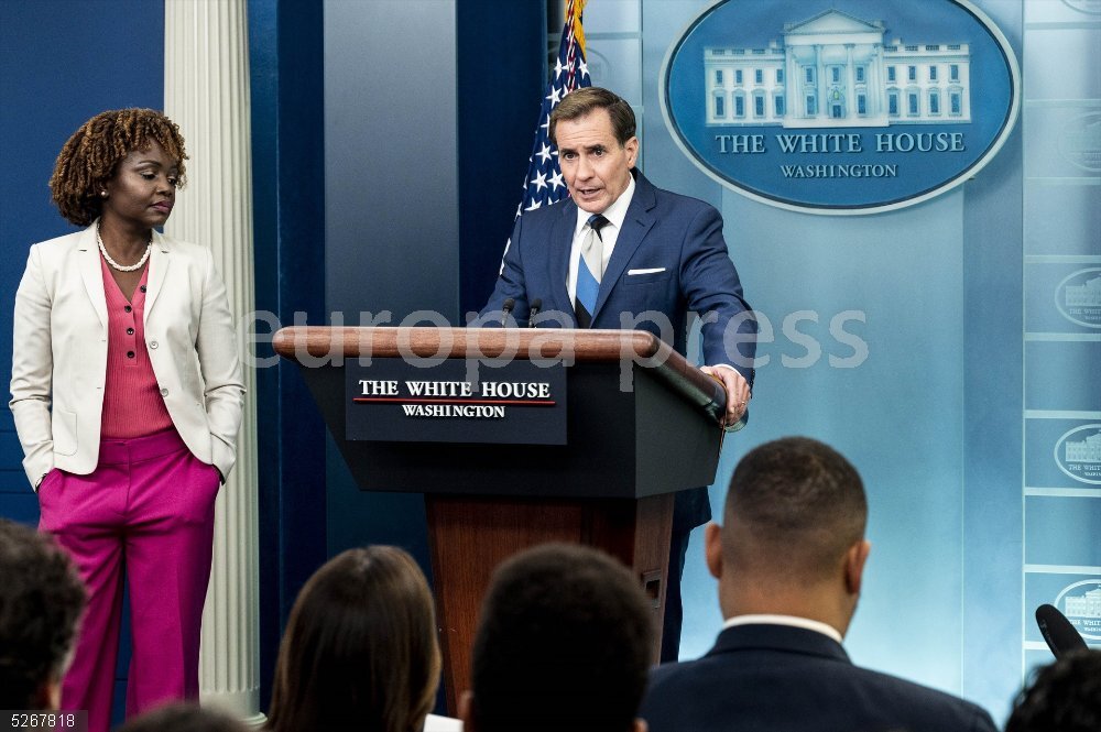 White House press briefing in Washington 12 June 2023, US, Washington: John Kirby (R), Coordinator for Strategic Communications at the National Security Council, and White House Press Secretary Karine Jean-Pierre speak at a press briefing in the White House Press Briefing Room. Photo: Michael Brochstein/ZUMA Press Wire/dpa