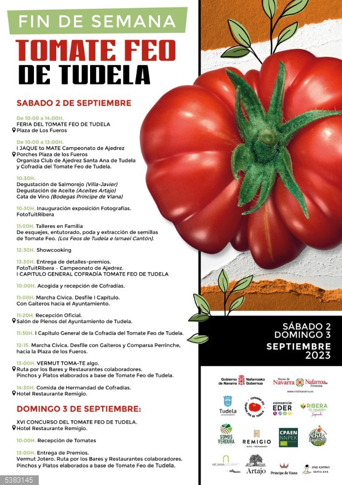 El próximo 2 y 3 de septiembre se celebra la Feria del Tomate Feo de Tudela Cartel de la Feria del Tomate Feo de Tudela.