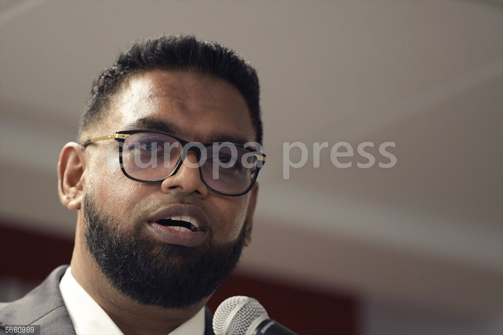 InternacionalCategorias.-El presidente de Guyana apela a medios "pacíficos y legales" para resolver la disputa con Venezuela September 13, 2023, Washington DC, DC, United States: Guyana's President Irfaan Ali discuss about his vision for the future of the US-Guyana relationship, today on September 13, 2023 at Inter American Dialogue/Think Tank in Washington DC, USA.  (Lenin Nolly/Nur Photo)