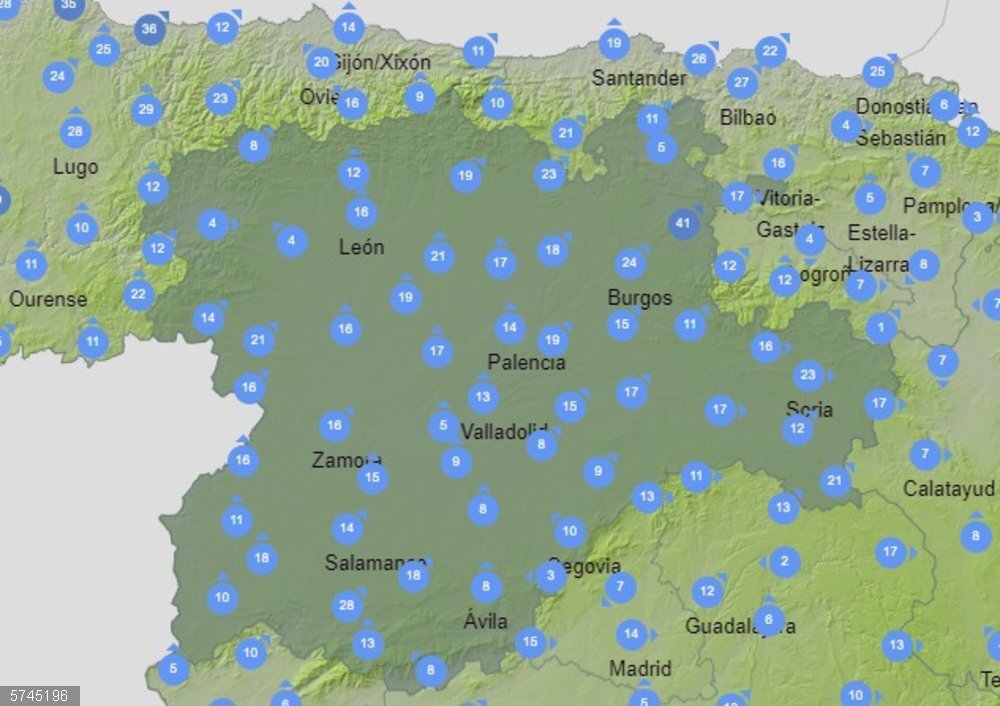 Las fuertes rachas de viento pondrán este jueves en aviso naranja a Burgos y Palencia y en amarillo al resto de CyL Previsión del tiempo de la Aemet para este jueves en Castilla y León