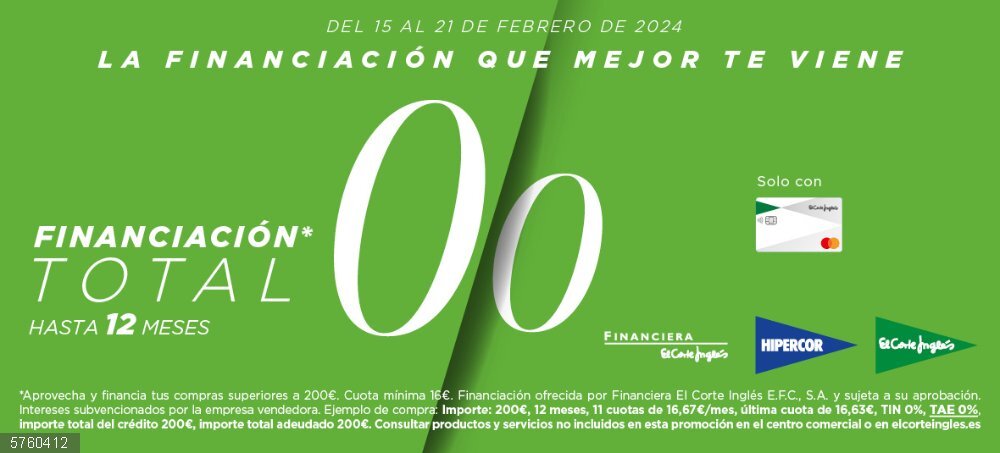 Economía/Empresas.- El Corte Inglés lanza desde este jueves 'Financiación Total 0,0', disponible hasta el 21 de febrero Campaña de El Corte Inglés 'Financiación Total 0,0'