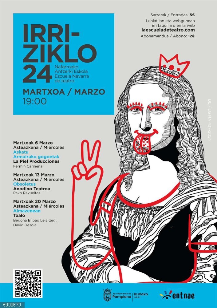 Tres funciones humorísticas en euskera conforman el programa Irriziklo 2024, que se celebra del 6 al 20 de marzo Cartel del programa Irriziklo 2024