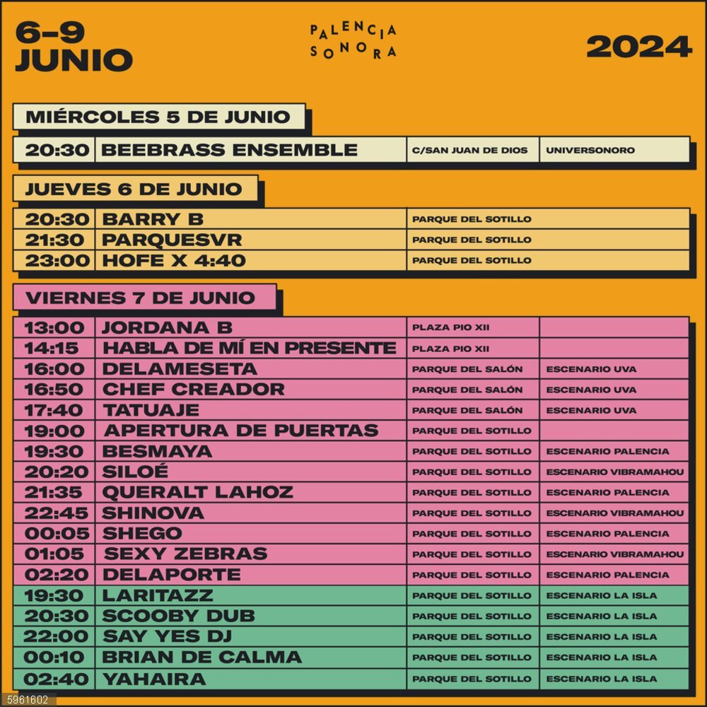 Cartel con los horarios previstos en el Palencia Sonora Cartel con los horarios previstos en el Palencia Sonora