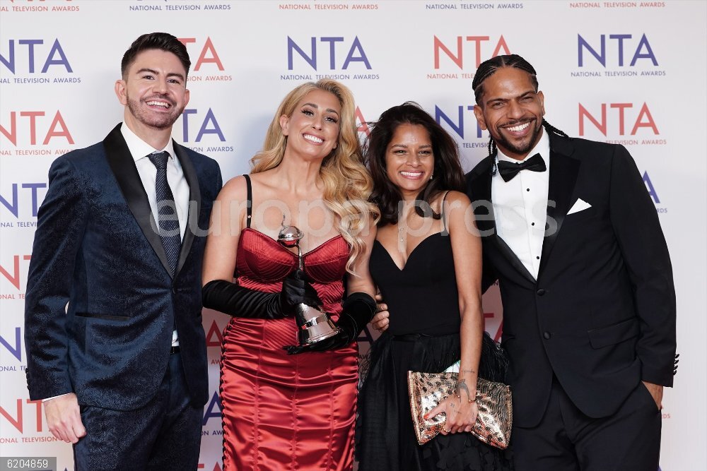 National Television Awards 2024 in London 11 September 2024, United Kingdom, London: English TV personality Stacey Solomon (2nd L) winner of the Factual Entertainment Award for her reality show Sort Your Life Out, at the National Television Awards at the O2 Arena. Photo: Ian West/PA Wire/dpa