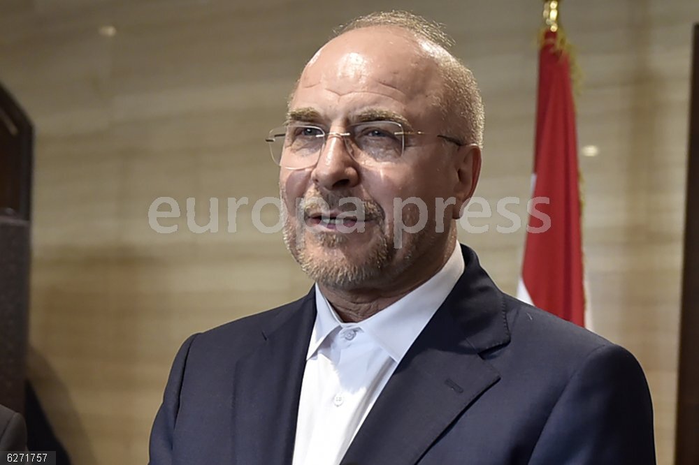 Iranian Parliament speaker Ghalibaf in Beirut HANDOUT - 12 October 2024, Lebanon, Beirut: Iranian Parliament speaker Mohammad Bagher Ghalibaf attends a press conference with his Lebanese counterpart Nabih Berri, following their meeting in Beirut. Photo: Hassan Ibrahim/Lebanese Parliament/dpa - ATTENTION: editorial use only and only if the credit mentioned above is referenced in full