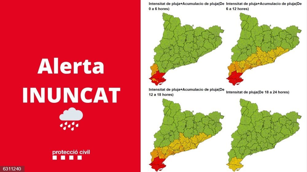 Mapas de lluvias intensas previstas para este martes por la noche y este miércoles en Catalunya