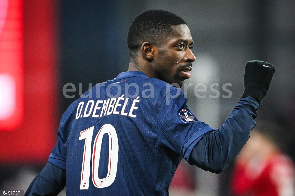 FOOTBALL - FRENCH CHAMP - BREST v PARIS SG Ousmane DEMBELE of PSG celebrates his goal during the French championship Ligue 1 football match between Stade Brestois (Brest) and Paris Saint-Germain on 1 February 2025 at Francis Le Ble stadium in Brest, France - Photo Matthieu Mirville / DPPI