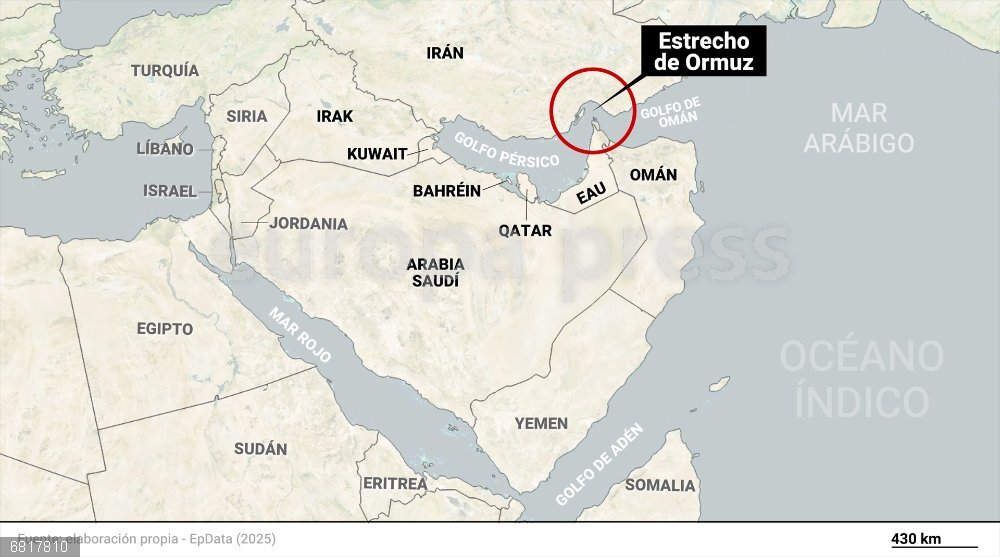 El estrecho de Ormuz, un paso comercial clave en riesgo de cierre tras los ataques de EEUU contra Irán Mapa de localización del estrecho de Ormuz y los países que lo rodean en el golfo Pérsico. El estrecho de Ormuz, uno de los pasos comerciales más importantes del mundo, podría convertirse en uno de los principales puntos calientes en el conflicto en Oriente Próximo ante la recomendación del Parlamento de Irán para su cierre en respuesta a los bombardeos de Estados Unidos contra tres instalaciones nucleares iraníes.