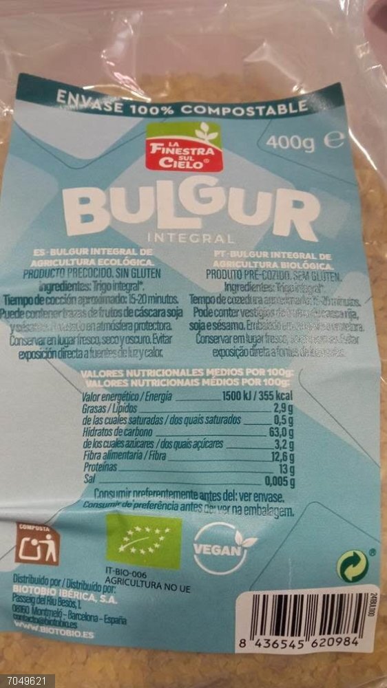 Consumo alerta por presencia de gluten sin etiquetar en bulgur integral ecológico de la marca La Finestra Sul Cielo Consumo alerta por presencia de gluten sin etiquetar en bulgur integral ecológico de la marca La Finestra Sul Cielo