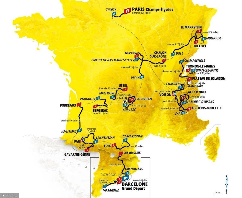 Ciclismo/Tour.- El Tour de Francia 2026 irá de Barcelona a París con doble cita en el Alpe d'Huez Recorrido del Tour de Francia 2026, que saldrá desde Barcelona y llegará a París