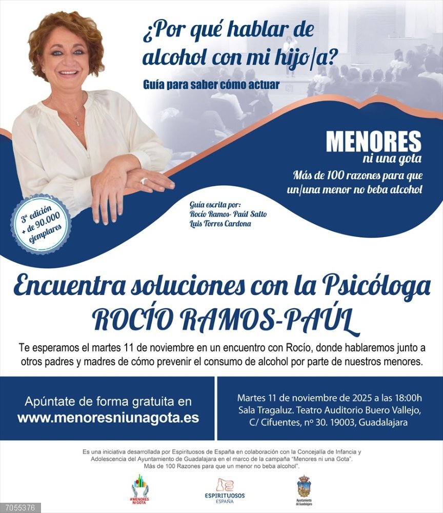 'Supernanny' impartirá una charla a padres y educadores para prevenir el consumo de alcohol en menores en Guadalajara Cartel de la charla formativa de Rocío Ramos-Paúl 'Supernanny' en Guadalajara.