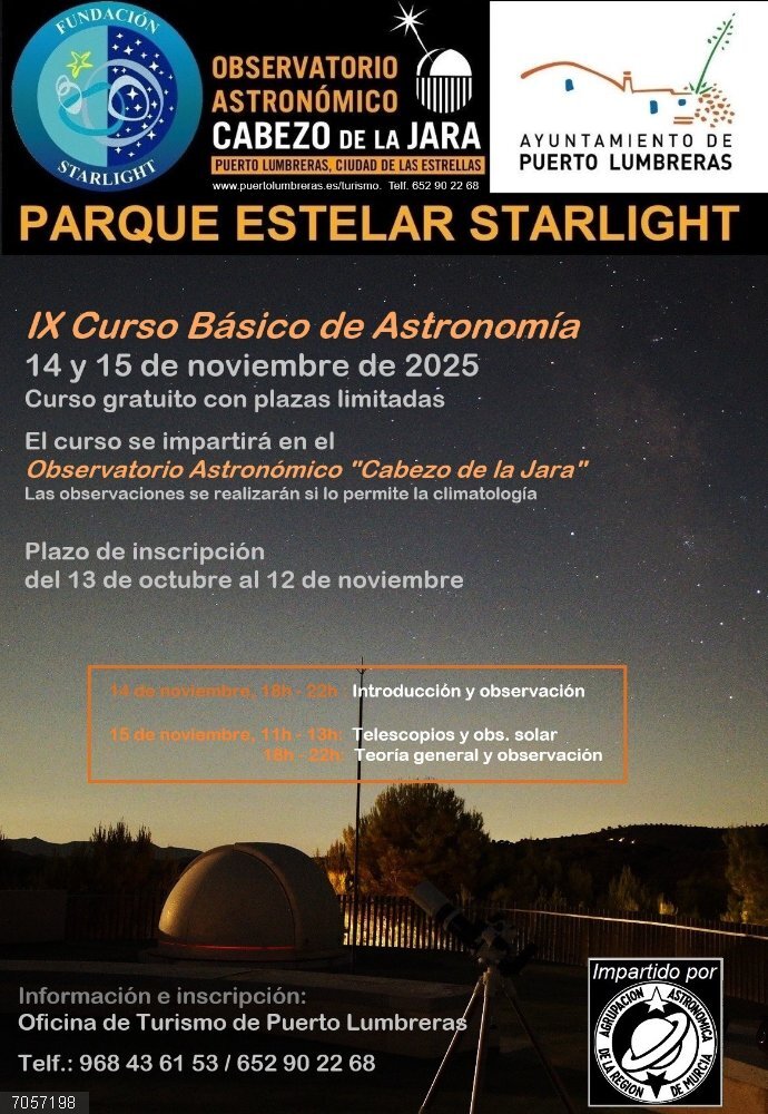 El Observatorio Astronómico Cabezo de la Jara acogerá el IX 'Curso Básico de Astronomía' los días 14 y 15 de noviembre El Observatorio Astronómico Cabezo de la Jara acogerá el IX 'Curso Básico de Astronomía' los días 14 y 15 de noviembre