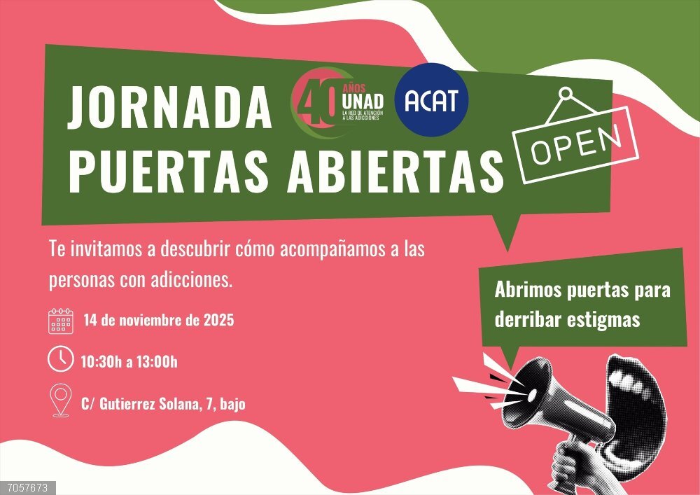 ACAT celebrará el 14 de noviembre una jornada de puertas abiertas para "derribar" estigmas en torno a las adicciones ACAT celebrará el 14 de noviembre una jornada de puertas abiertas