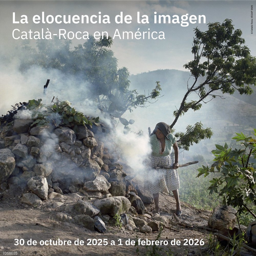 Una exposición en el Meiac de Badajoz realiza un recorrido inédito por la obra del fotógrafo Català-Roca Cartel de la exposición 'La elocuencia de la imagen.Català-Roca en América'