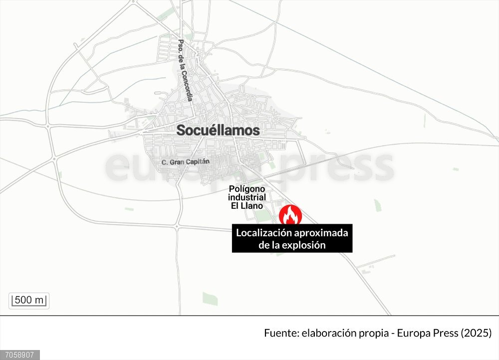 Tres heridos graves tras una explosión en una empresa de tratamiento de residuos sanitarios de Socuéllamos (Ciudad Real) Mapa con localización del suceso. Al menos tres personas han resultado heridas graves este lunes tras la explosión que se ha producido este lunes en la nave de una empresa de tratamiento de residuos sanitarios, situada en la calle Dinamarca del polígono 'El LLano' de Socuéllamos (Ciudad Real).
