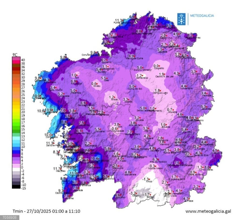 Mapa de las temperaturas mínimas Galicia Mapa de las temperaturas mínimas Galicia