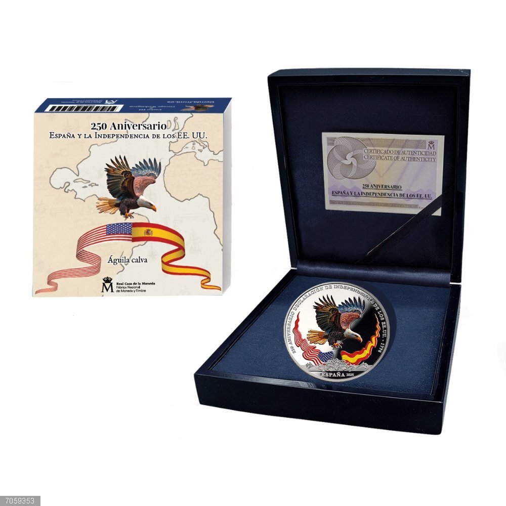 La Fábrica Nacional de Moneda y Timbre emite 10 monedas que reivindican la ayuda española en la Independencia de EE.UU Una de las monedas de la serie conmemorativa por el 250 aniversario de la Independencia de Estados Unidos.