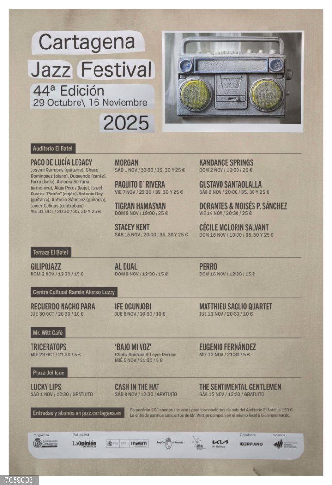 Gustavo Santaolalla, Paquito D'Rivera, Cécile McLorin Salvant, entre los grandes nombres del Cartagena Jazz Festival Cartel de la cuadragésima cuarta edición del Cartagena Jazz Festival