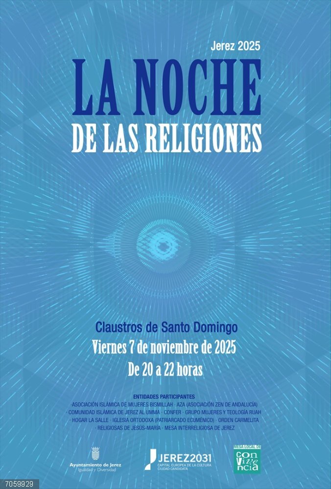 Cádiz.-JerezAlDía.- Jerez celebra la VI Noche de las Religiones el 7 de noviembre en Los Claustros dedicada a la Paz Cartel de la Noche de las Religiones.
