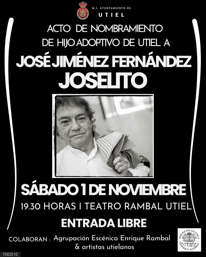 Valencia.- Utiel celebrará el 1 de noviembre el acto oficial de nombramiento de hijo adoptivo a Joselito El Ayuntamiento de Utiel celebrará el acto oficial de nombramiento de hijo adoptivo de Utiel a Joselito el próximo sábado 1 de noviembre