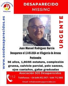 Juan Manuel Rodríguez García, hombre de 56 años vecino de Vilagarcía de Arousa (Pontevedra) desaparecido.