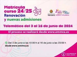Matrícula en la Escuela Municipal de Música de Valladolid para el curso 2024-2025.